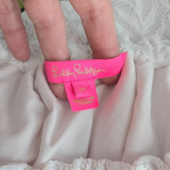 Lilly Pulitzer Medium white lacy off shoulder bell sleeve tunic mini dress boho - Picture 5 of 10